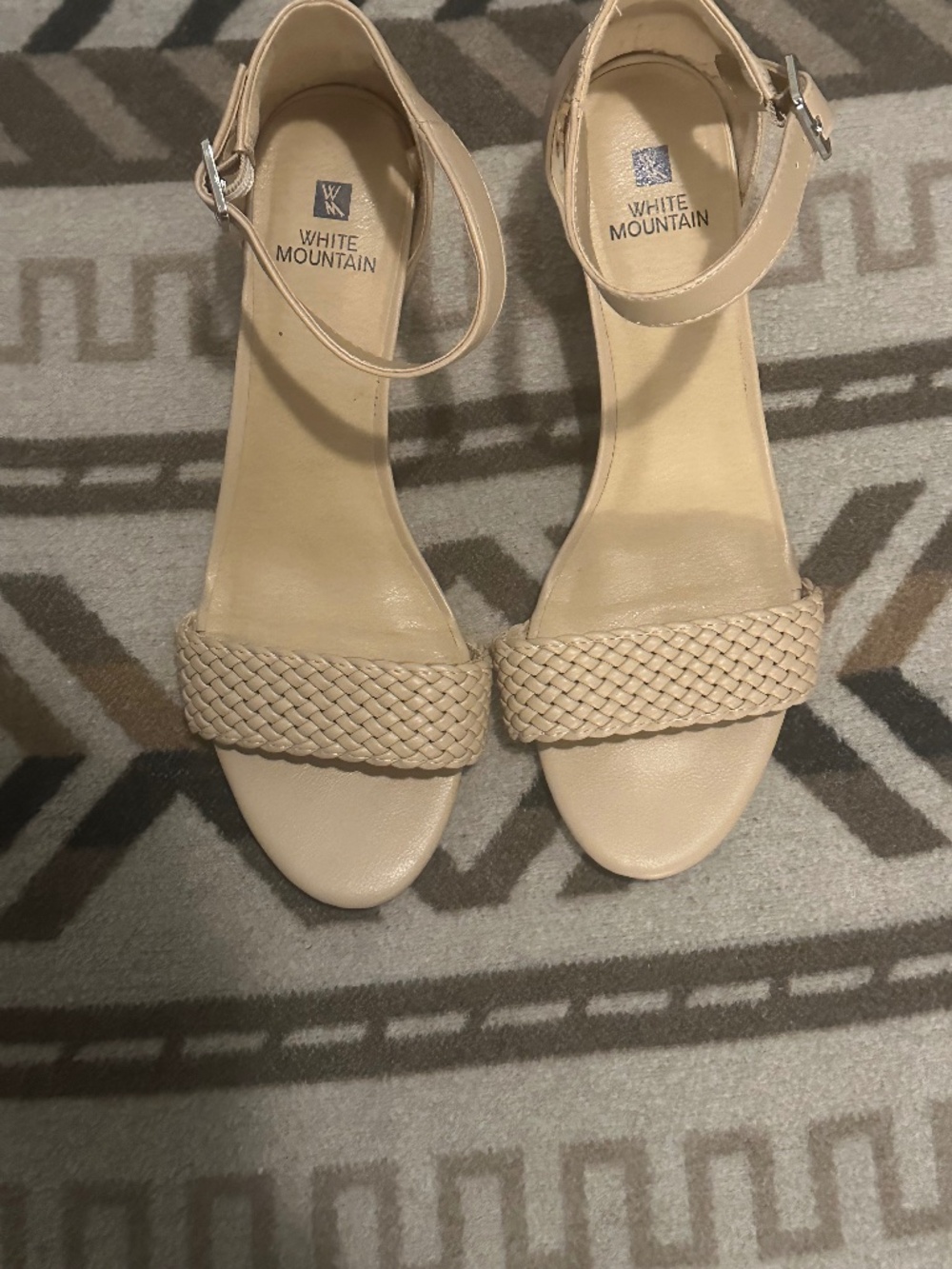 White Mountain Beige Block Heels Wide Width